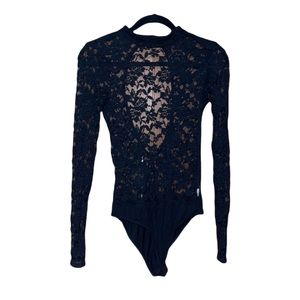 Timing Sheer Lace Bodysuit - Black - Size S